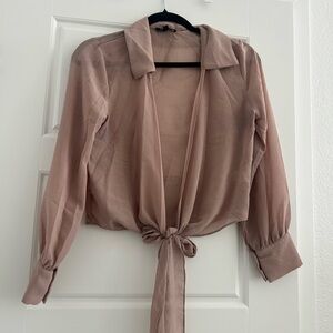 Papermoon Pink 3/4 Sleeve Tie-Front Blouse